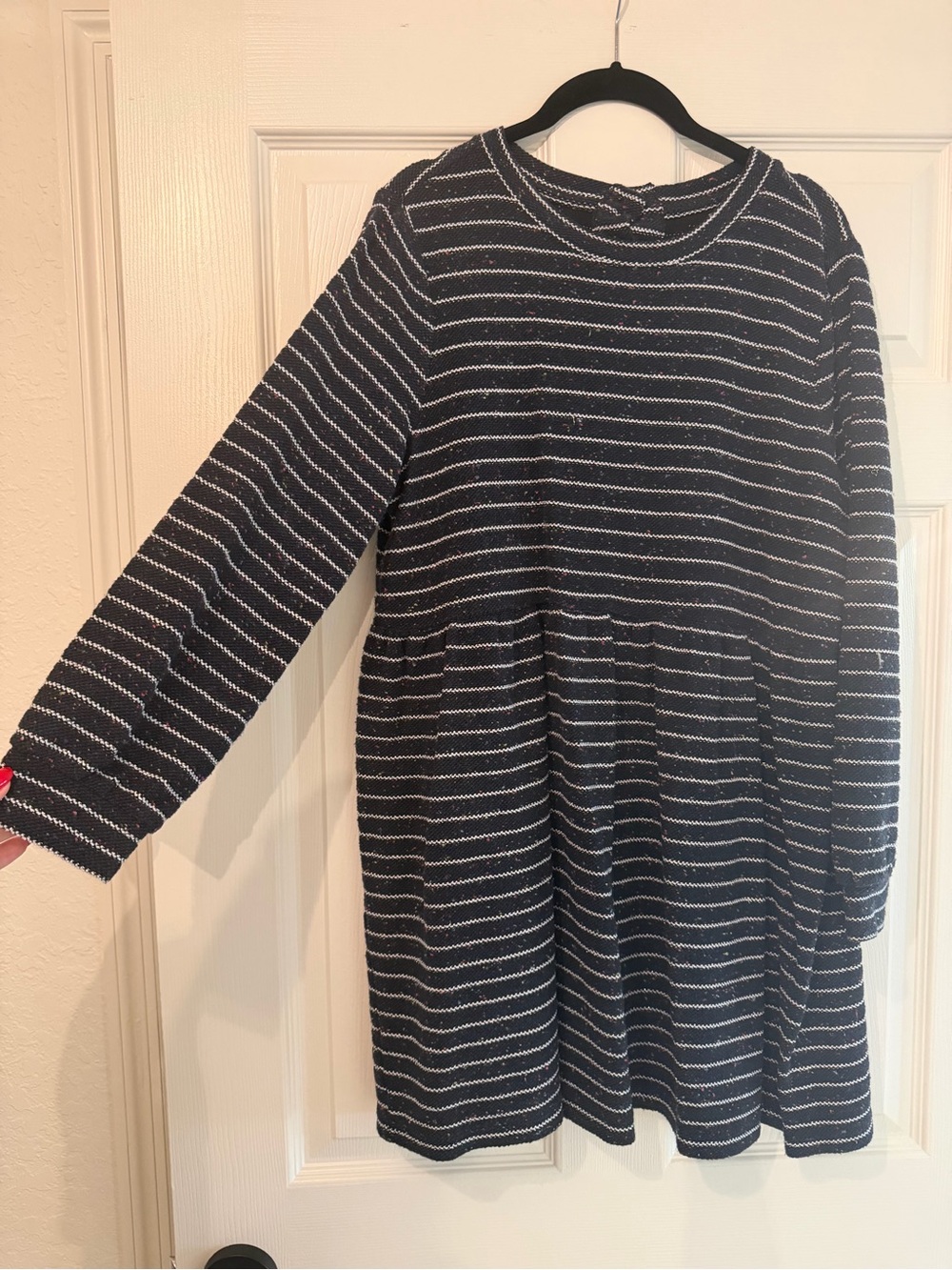 LOFT Textured Speckled Stripe Babydoll Dress Button Back